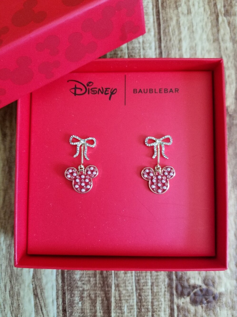 Disney BaubleBar Red Ornament Mickey Earrings Stud Bow Holiday Christmas Jewel